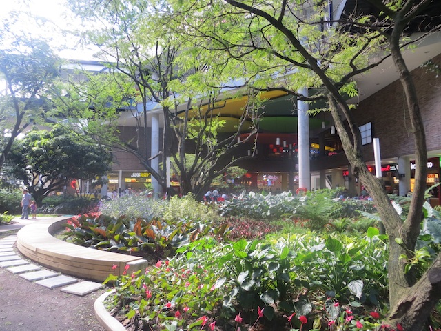 Lower level food court surrounds an open courtyard