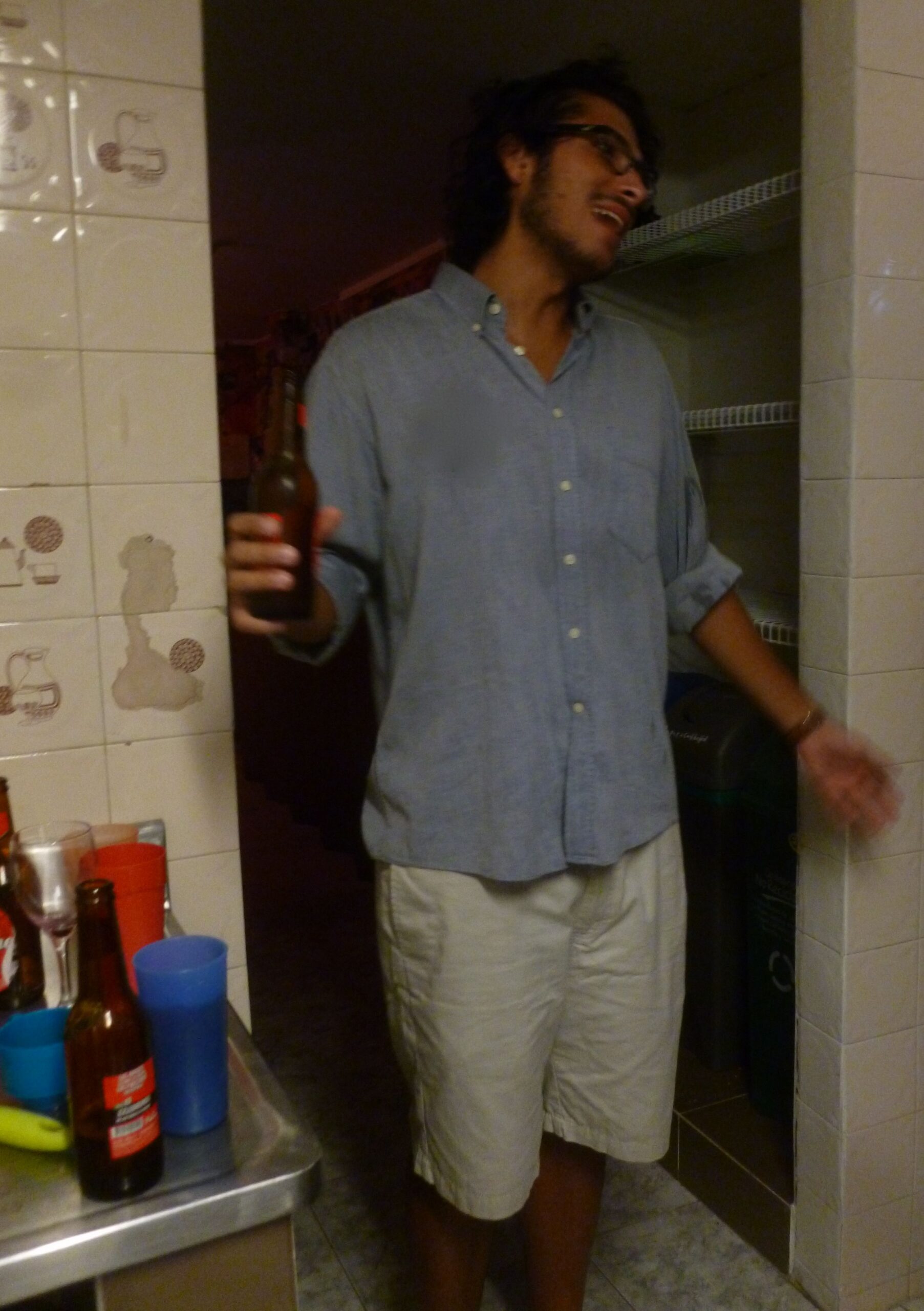 More shorts One of those rare occasions when a Colombiano wears shorts at night, in this case, to a party at The Wandering Paisa hostel.