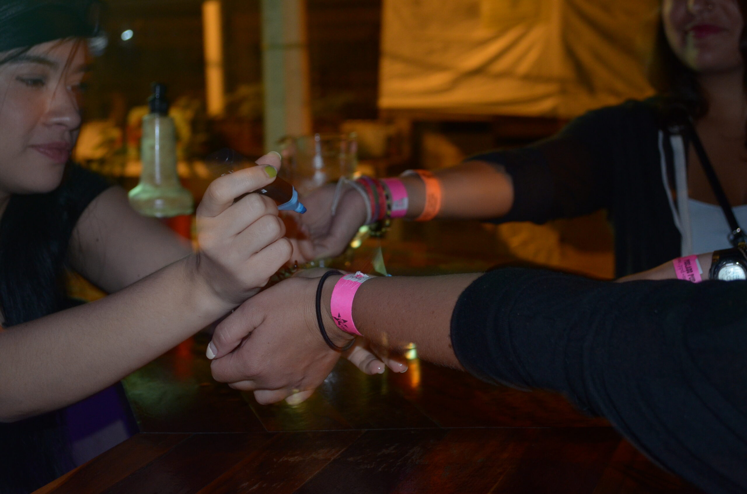 Bar crawl Two crawlers getting their shots at the Happy Buddha Boutique Hostel