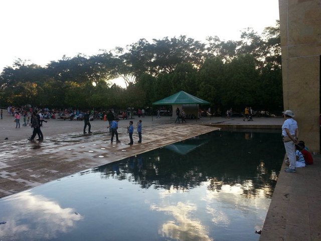 The popular water feature which has jets that shoot up during the heat of the day.