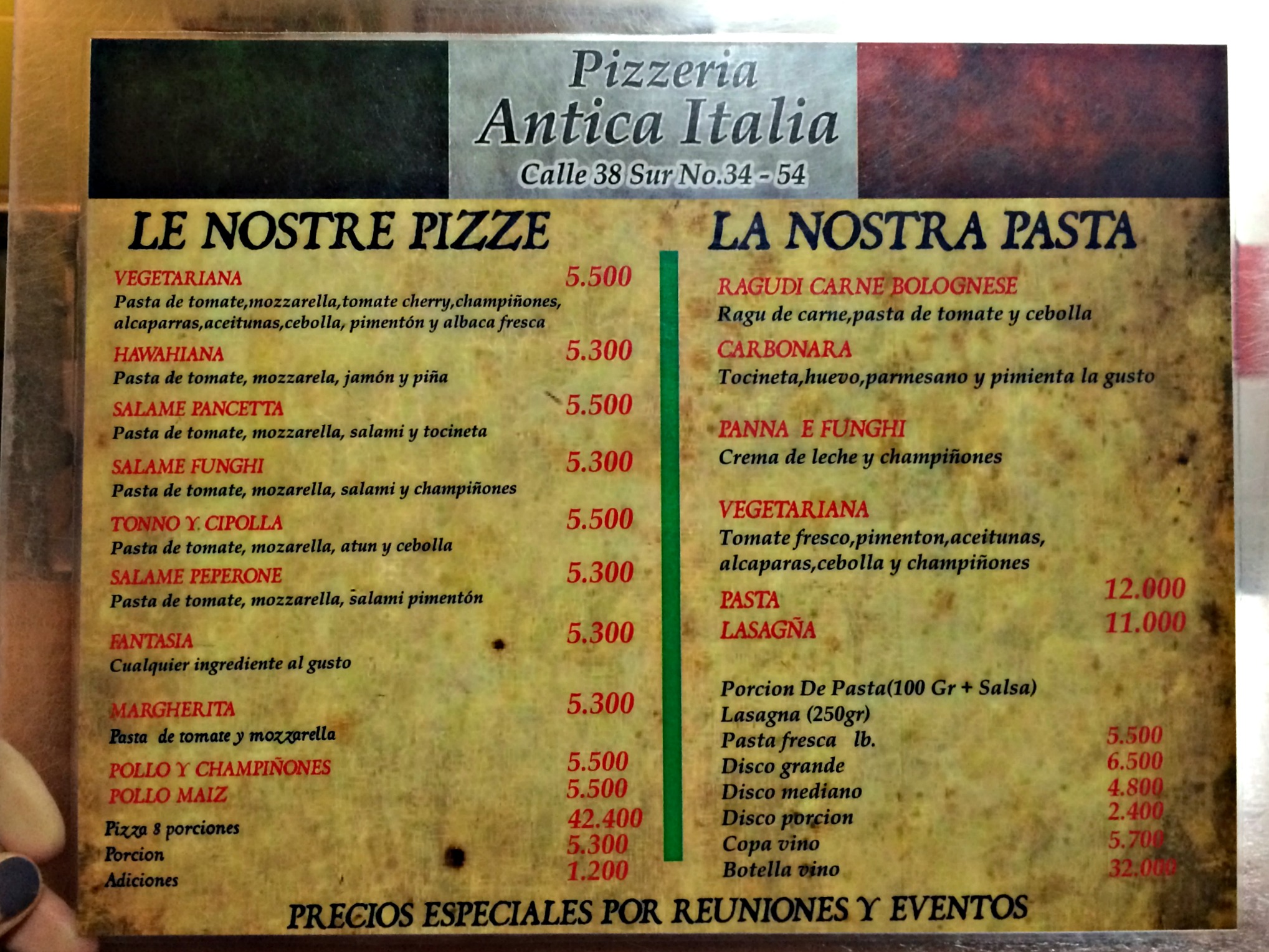 Menu Menu Antica Italia Pizzeria