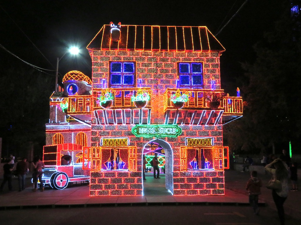 The Hotel Sucre, one of many lights displays around Plaza Mayor
