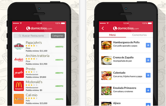 Domicilios.com App, courtesy of ClickDelivery