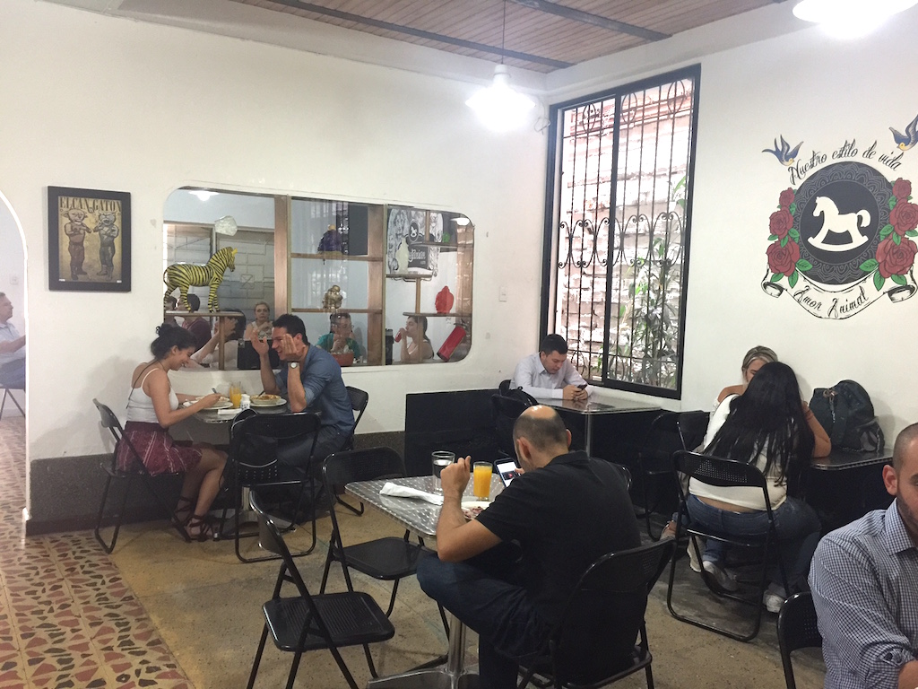 One of the many dining rooms at Vegetarian Resto