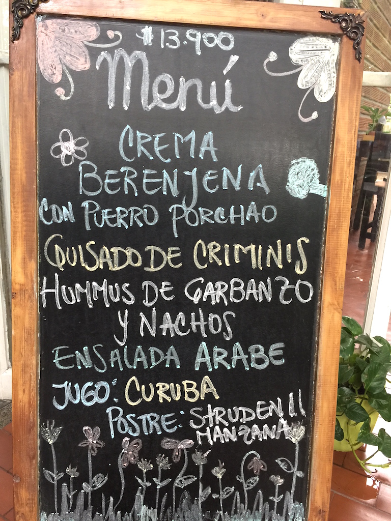 Typical menú del día at Vegarden restaurant in Belén