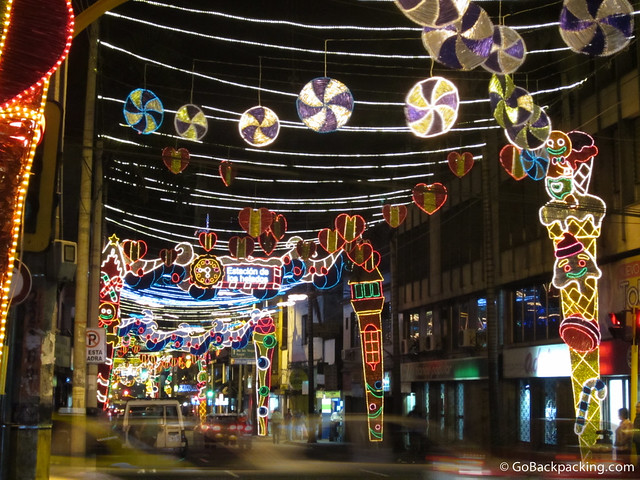 Christmas lights Lights hang over the surrounding streets too