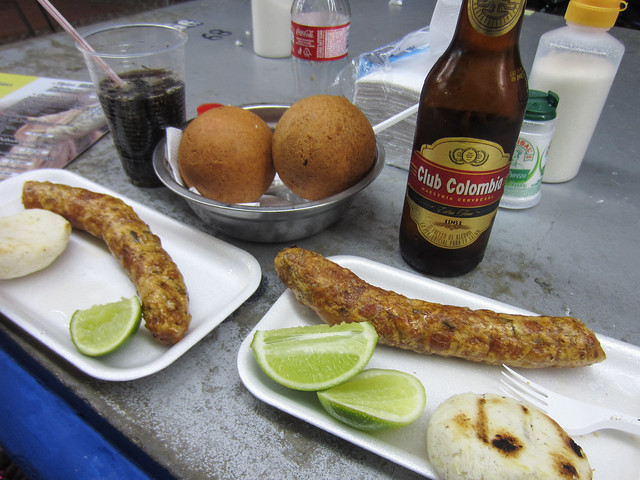 Chorizo The finished product, accompanied by pork chorizo, which taste better with a splash of fresh lime juice
