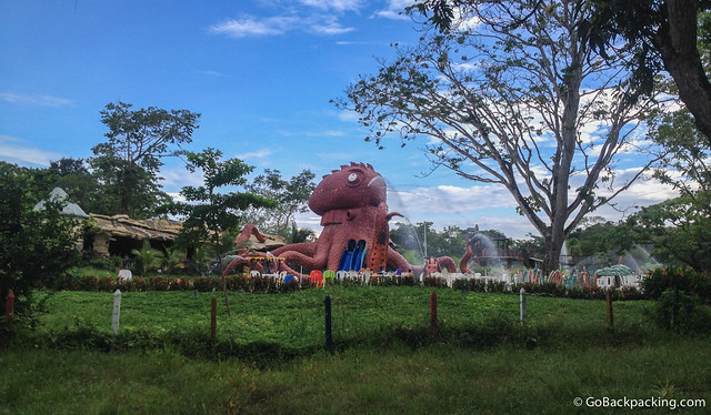 Water slides emanate from a giant octopus in one of the two water parks