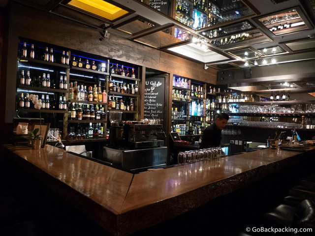 A well-stocked bar