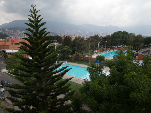 Public pools Public pools in the park across the street, with Poblado in the distance