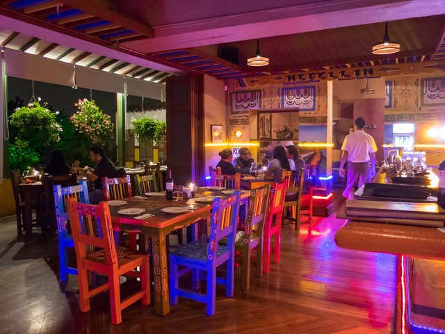 The colorful chiva dining room offers a more festive atmosphere