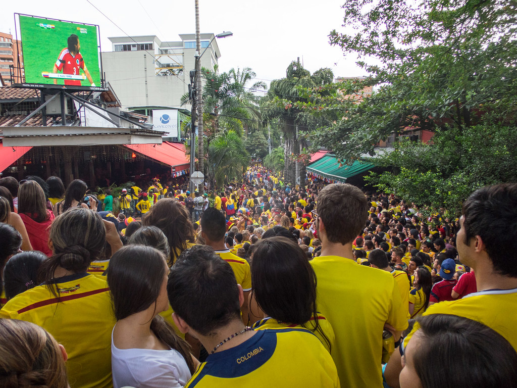 Crowd in Parque Lleras Thousands of people packed Parque Lleras and the surrounding bars and restaurants for what became a contentious match with Brazil