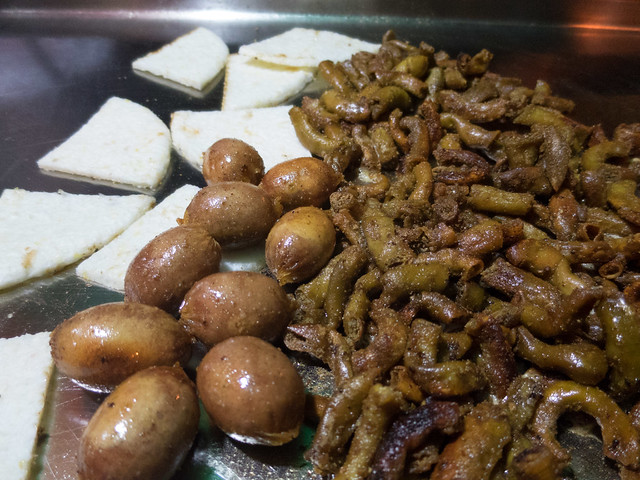Chunchurria From left: arepas, sausages, and chunchurria (intestines)