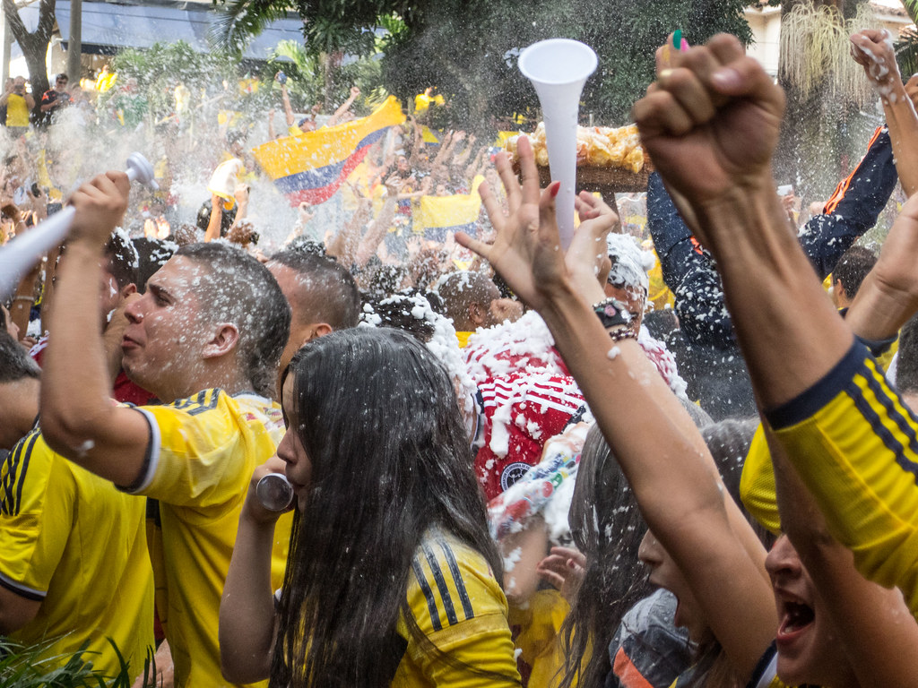 Celebration James Rodríguez scored both goals in Colombia's win