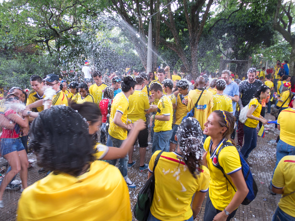 Foam fight Celebrating