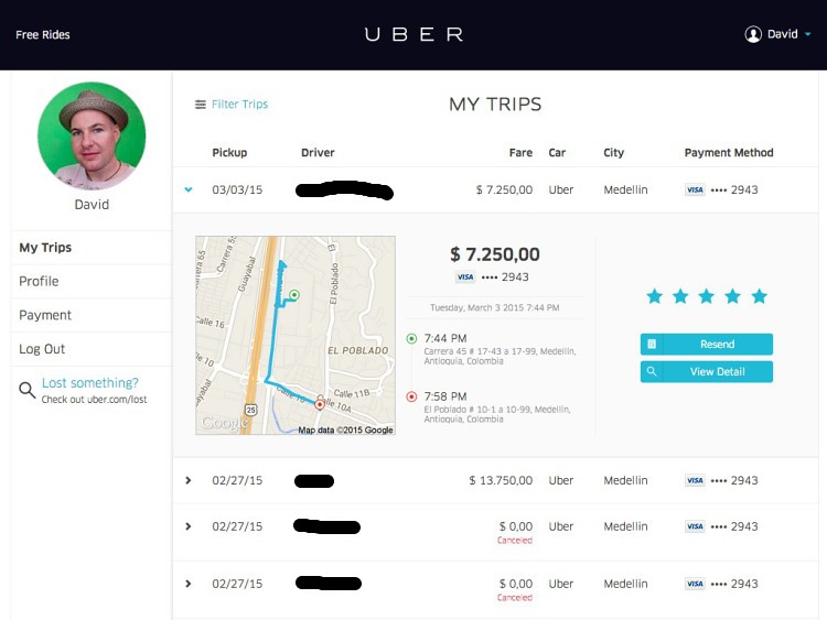 Uber ride history Uber ride history