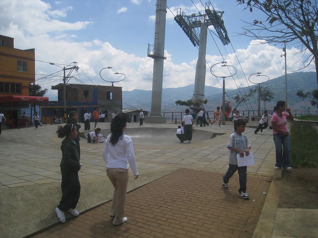 Kids Kids playing under the metrocable in Santo Domingo