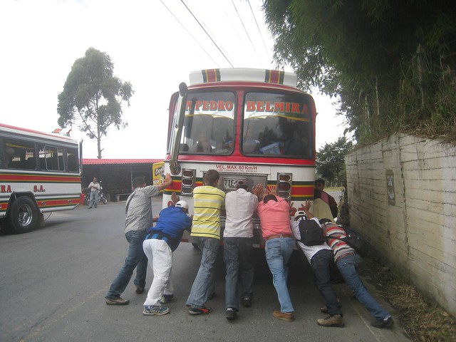 How many guys does it take to push start a bus? How many guys does it take to push start a bus?