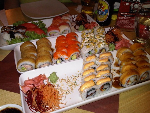 Lots of sushi Dinner with friends at Sushi Light