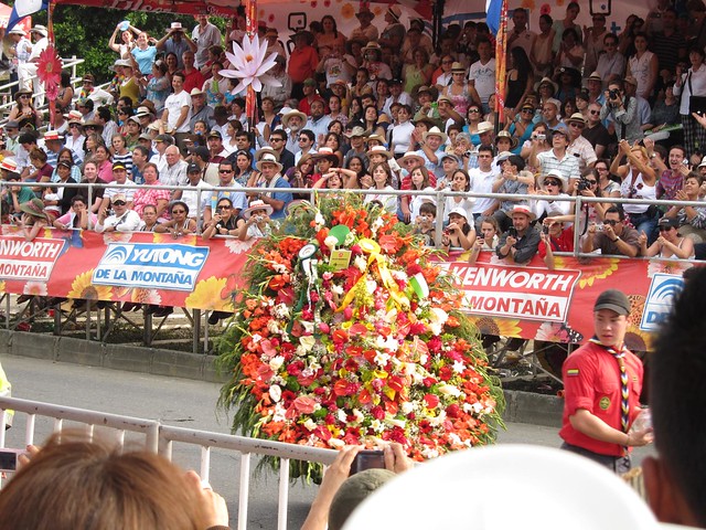 When one of Los Silleteros turned in a circle, I was lucky enough to get this photo of the flower display. When one of Los Silleteros turned in a circle, I was lucky enough to get this photo of the flower display.