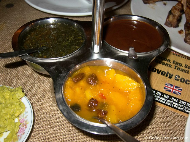 3 sauces Ribs are served with 3 types of sauce