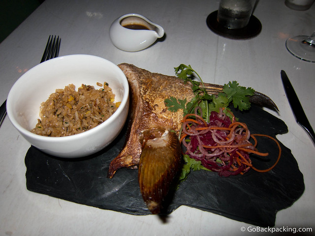 2nd Course: fish cheek, fried rice, and kimchi 2nd Course: fish cheek, fried rice, and kimchi