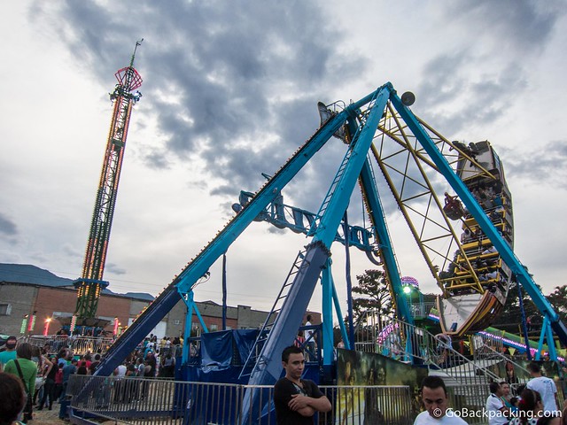 Amusement park rides The Super Shot Tower (left) and Pirate boat (right) were the two rides we managed before the lines grew too long