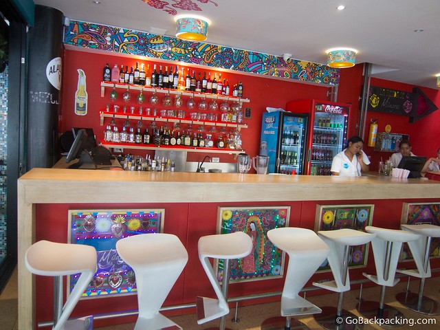 Bar at Milagros A closer look at the colorful bar
