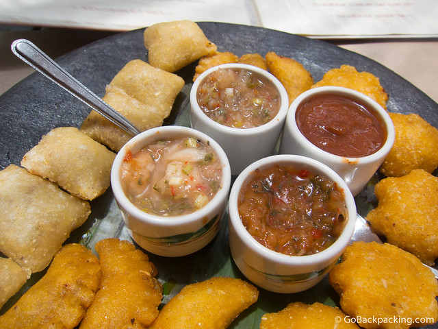 Empanadas Three types of Colombian empanadas, with four types of fresh salsa