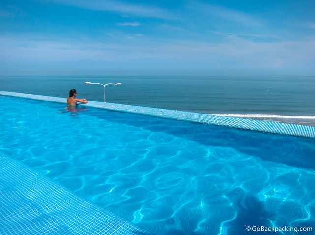 Enjoying our building's infinity pool 